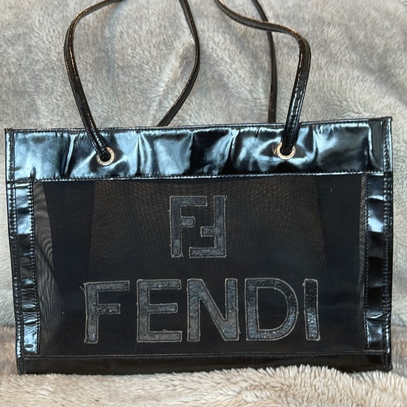 ❤️SOLD❤️ Authentic Vintage Fendi FF Zucca Black Mesh Shopper Tote Shoulder Bag - Picture 3 of 16